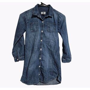 Old Navy Denim Shirt Dress Girls Size Medium Button Front Long Sleeve Tunic